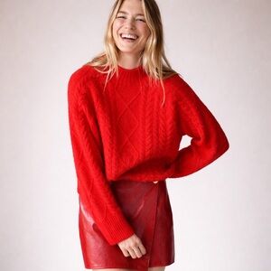 J.Crew Red Cable Knit Rollneck Sweater Oversized Alpaca Wool XL Holiday 2024